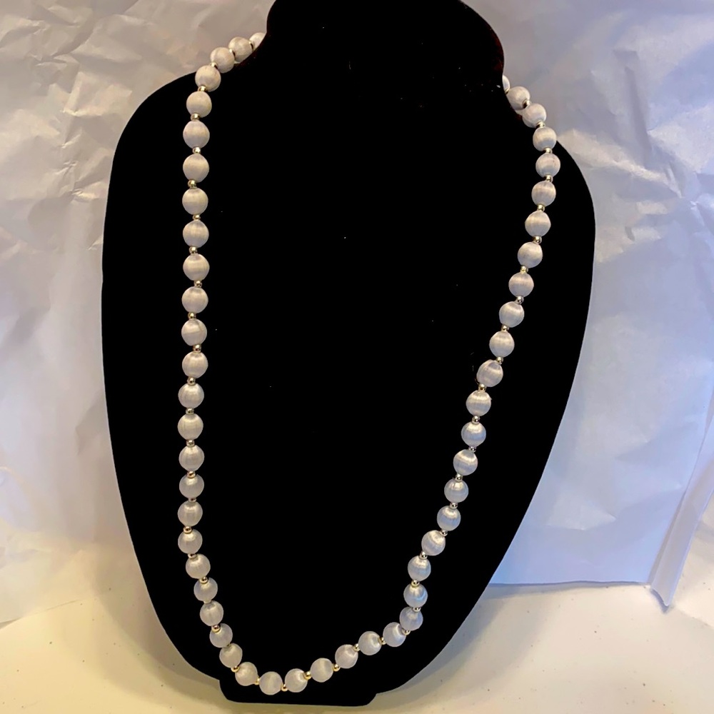 Vintage 14 inch fabric wrapped light gray silver necklace